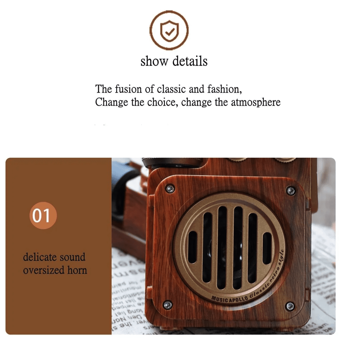 ραδιόφωνο από ξύλο vintage ρετρό σχέδιο δέκτη